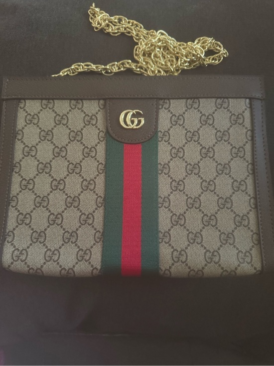 Source Unknown Handbags - Brown Crossbody with Green and Red Web Strip with extra strap